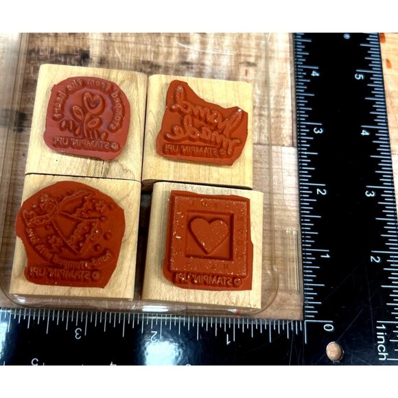 2002 STAMPIN' UP! Hand Made With Love Wood Mounted Rubber Stamp set of 4 - Picture 4 of 4